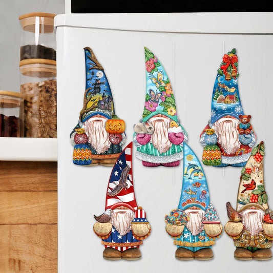 Holiday Gnomes Decorative Wooden Magnets Set of 6 by G. Debrekht - Christmas Decor - 8090138G-S6