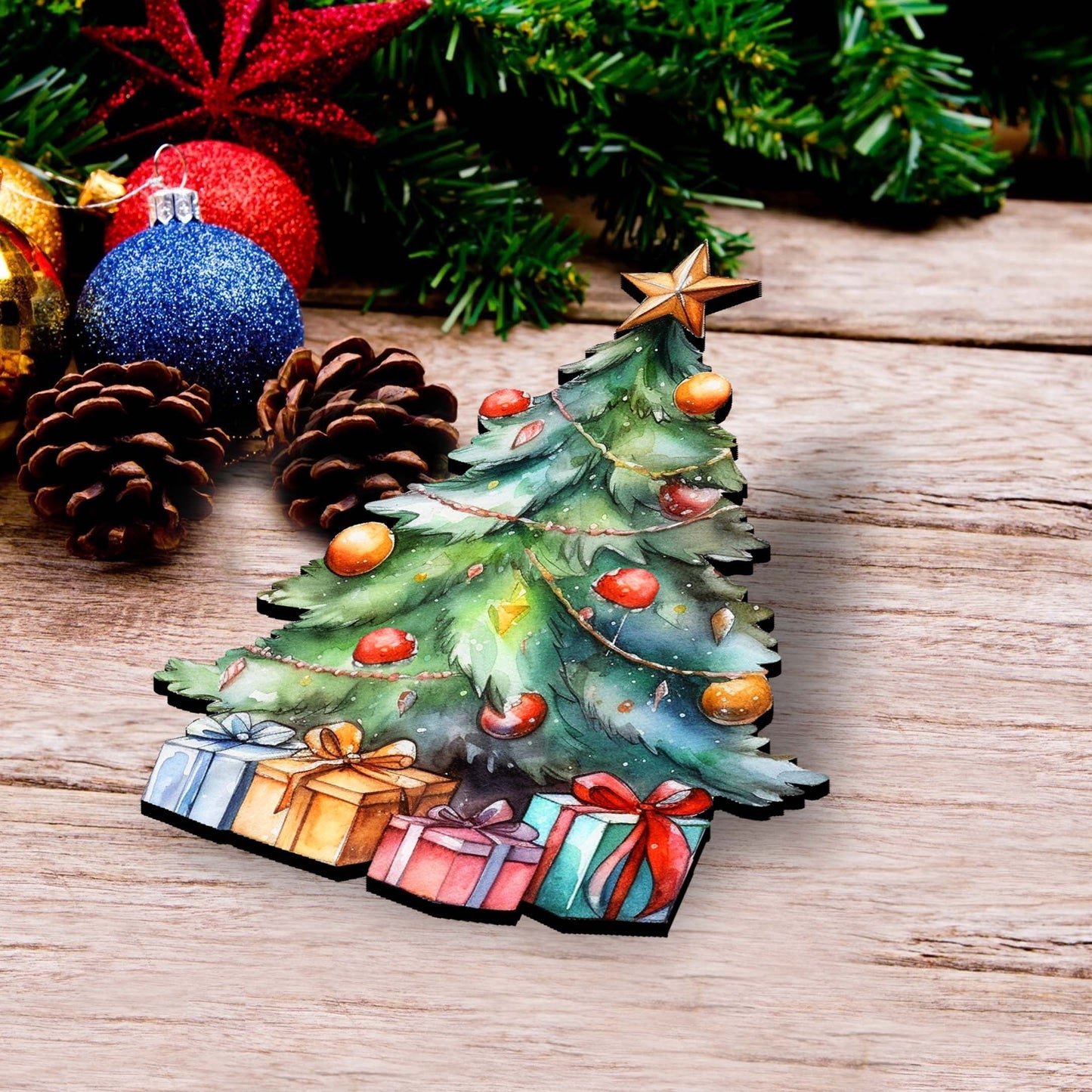 Christmas Tree Decorative Wooden Clip-on Ornaments Set of 3 by G. Debrekht - Christmas Decor - 8091044C-S3