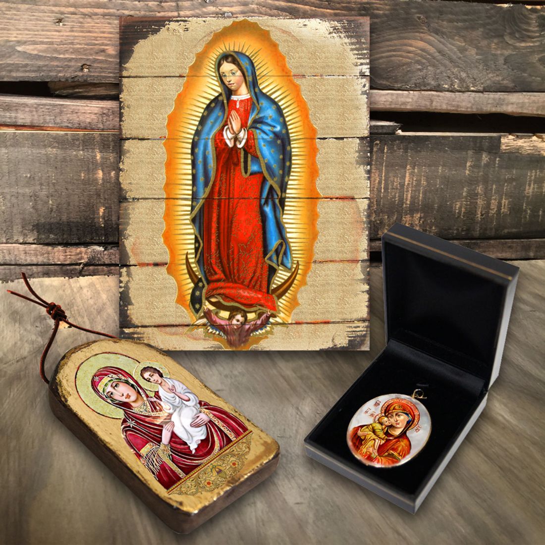 Saint Gabriel Archangel Religious Jewelry Silver Plated Necklace, Gold-Plated Wooden Cabochon - Christian Icon - Inspirational Icon Decor - 43041R