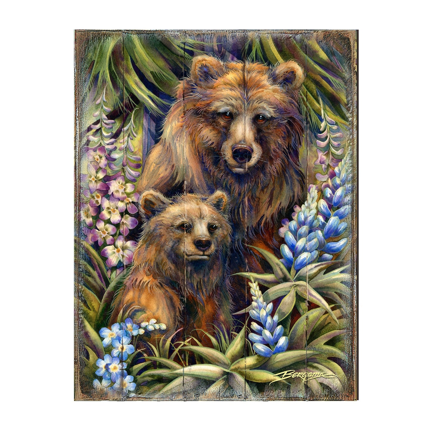 Grin & Bear it Grizzly Mother & Cub Wooden Wall Art by J. Bergsma - Nature Wildlife Decor  - 8592947BP-JB