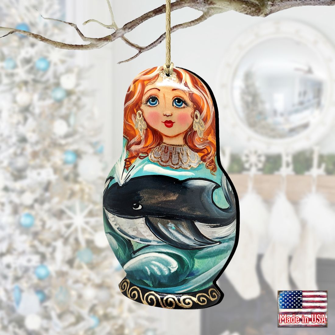 Whale Matreshka Wooden Ornaments by G. DeBrekht - Coastal Holiday Decor - 8113812