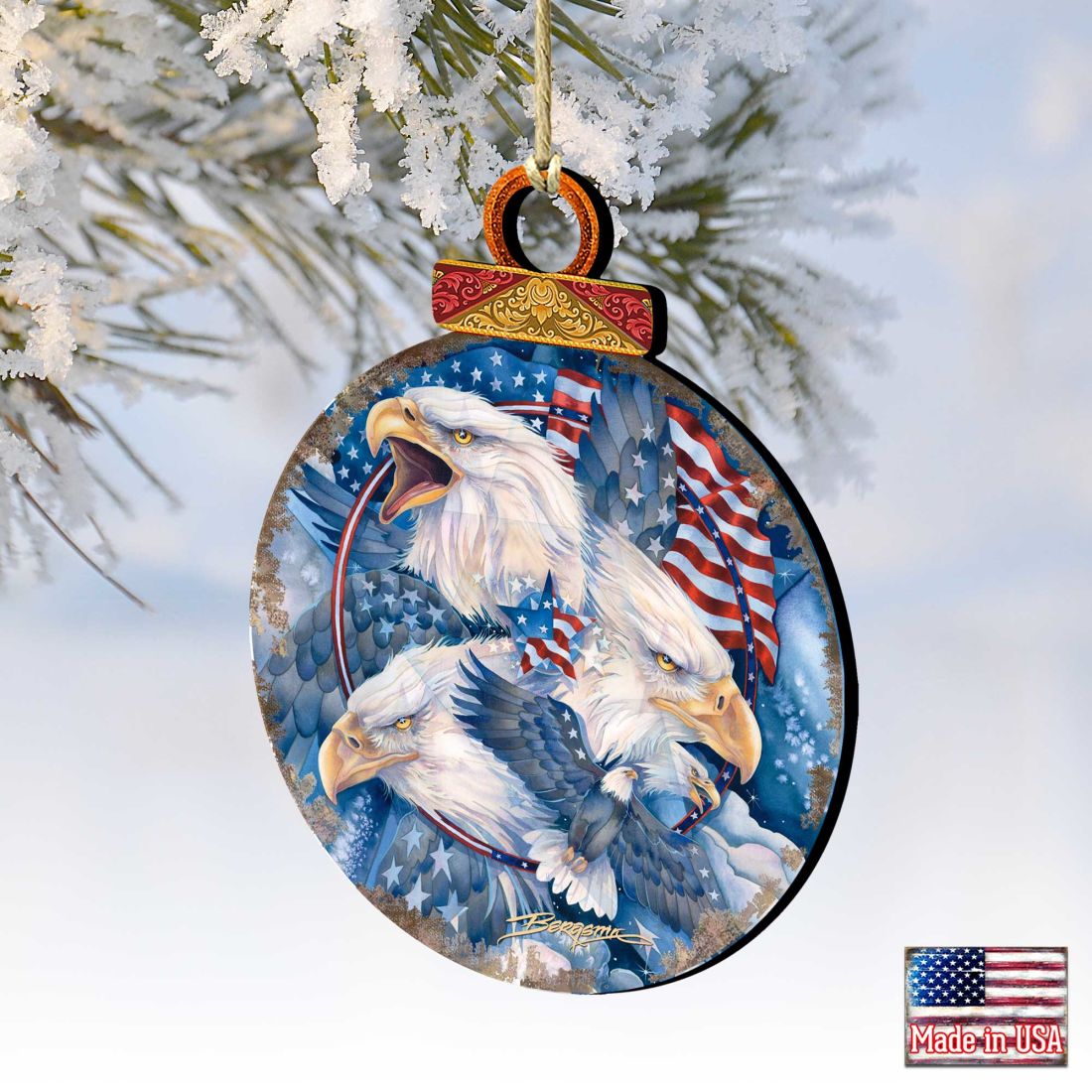 Allegiance Patriotic Eagles Wooden Ornaments by J. Bergsma - Wildlife Holiday Decor - 8591730-JB