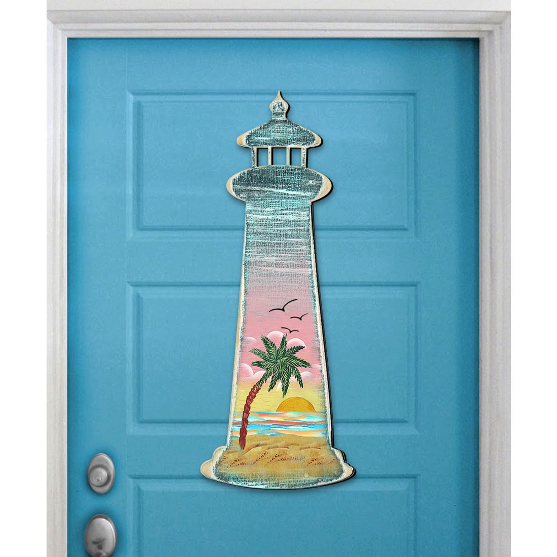 Lighthouse Palm Tree Coastal Door Decor by G. DeBrekht - Coastal Holiday Decor - 8198526H