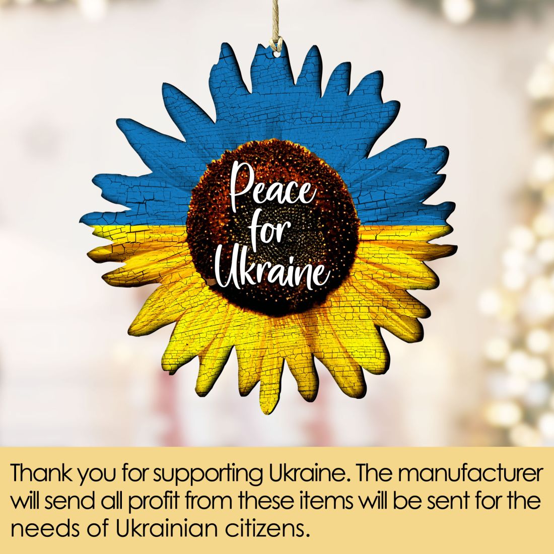 Piece for Ukraine Sunflower Wooden Ornaments - International Decor - 8187125
