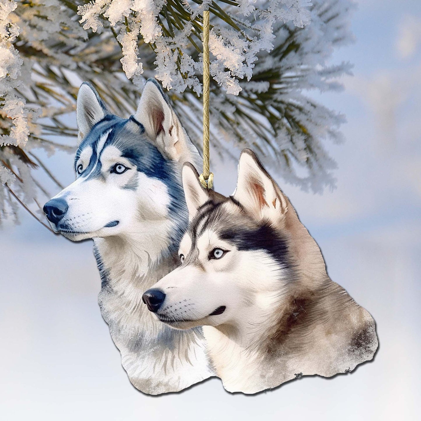 Spirited Alaskan Husky Wooden Ornaments by G.Debrekht - Wildlife Holiday Decor - 8710115-1