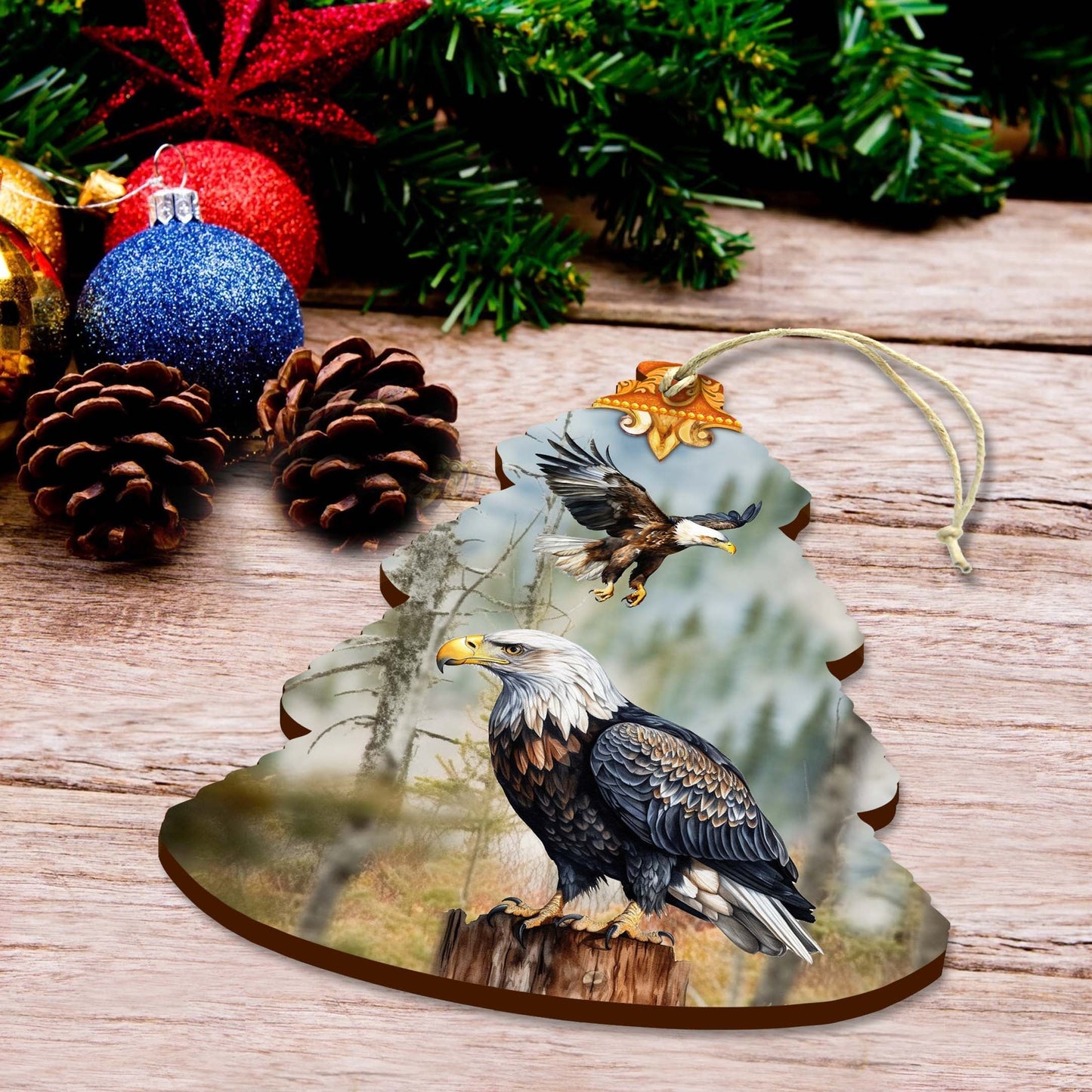 Alaskan Bald Eagles Tree Wooden Ornaments by G.Debrekht - Wildlife Holiday Decor - 870006