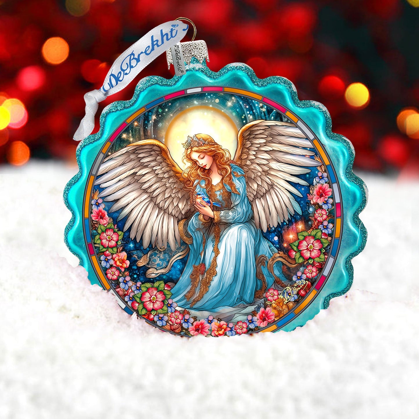 Angel of Healing Wreath Glass Ornament by G. Debrekht - Nativity Holiday Decor - 759-064