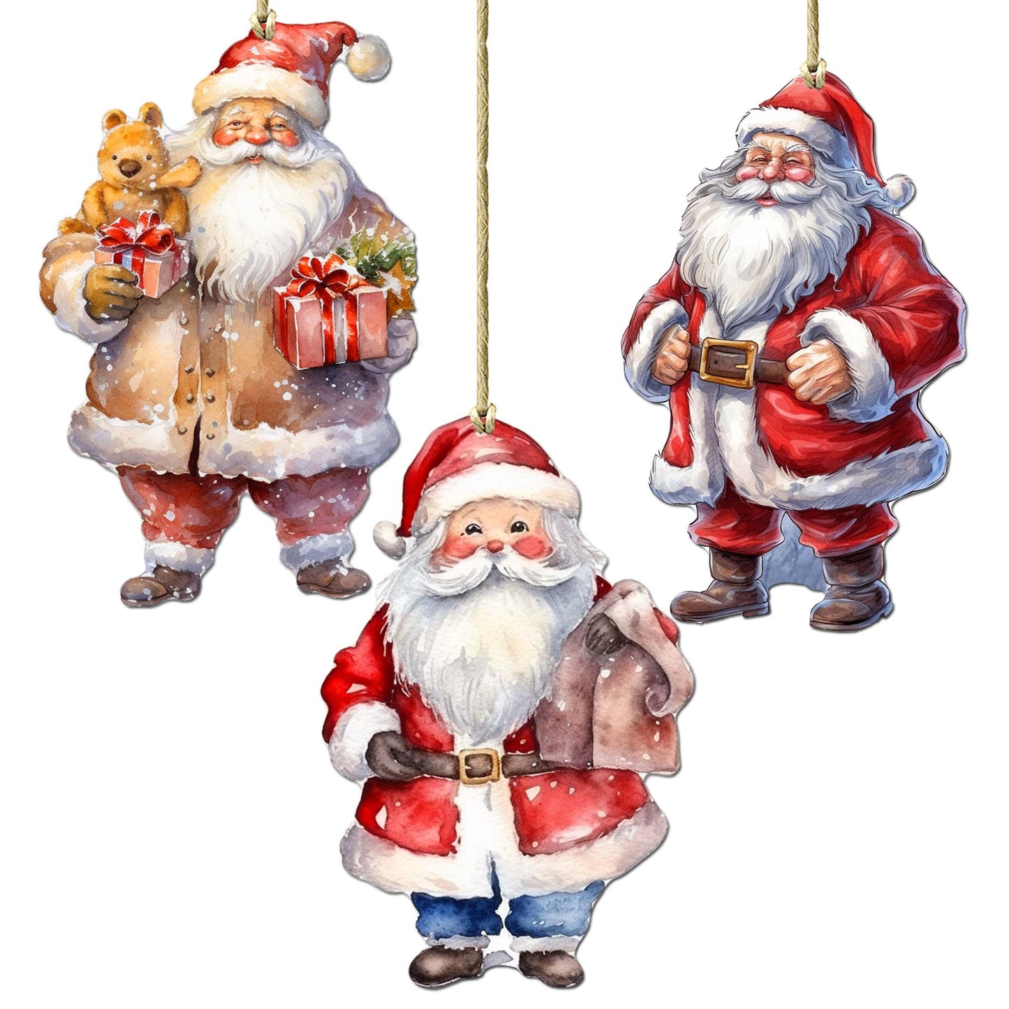 Santa Decorative Wooden Ornaments of 3 by G. Debrekht - Christmas Decor - 8091009-S3