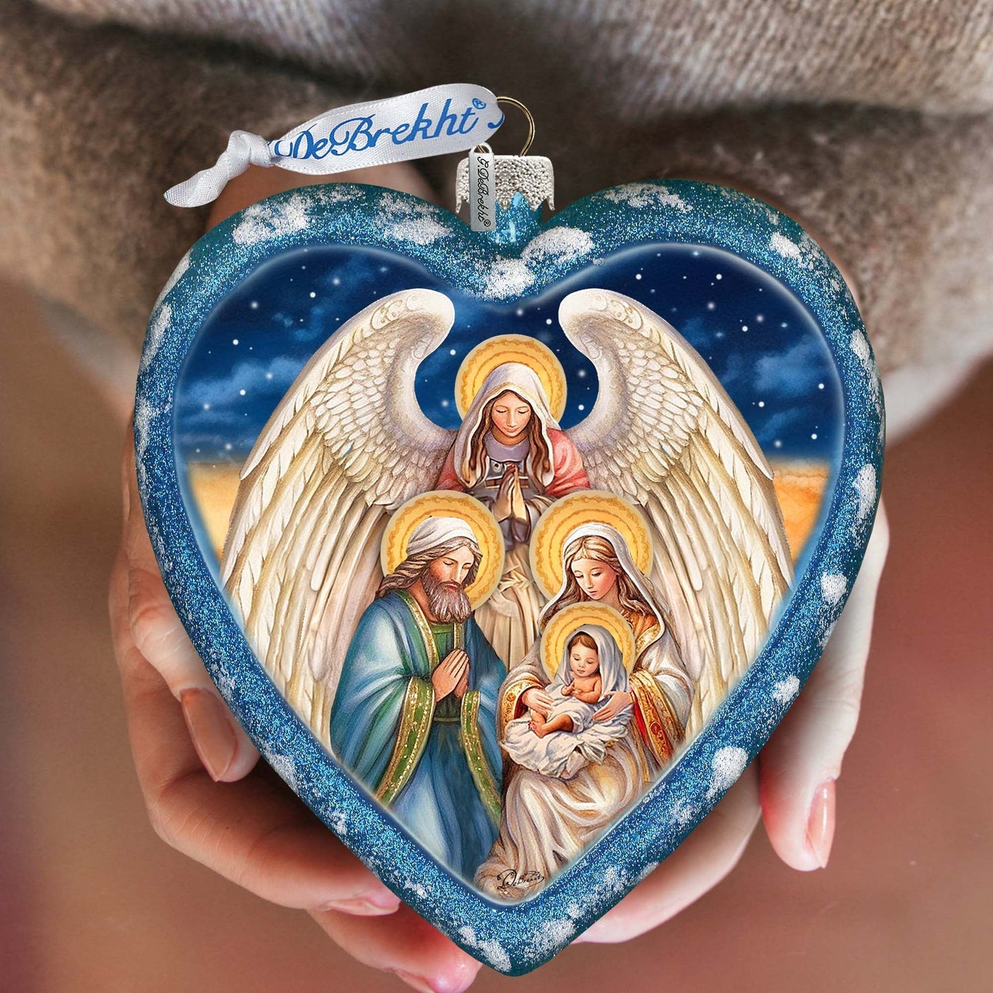 Angel's Divine Presence Nativity Heart Glass Ornament by G. Debrekht - Nativity Holiday Decor - 738-094