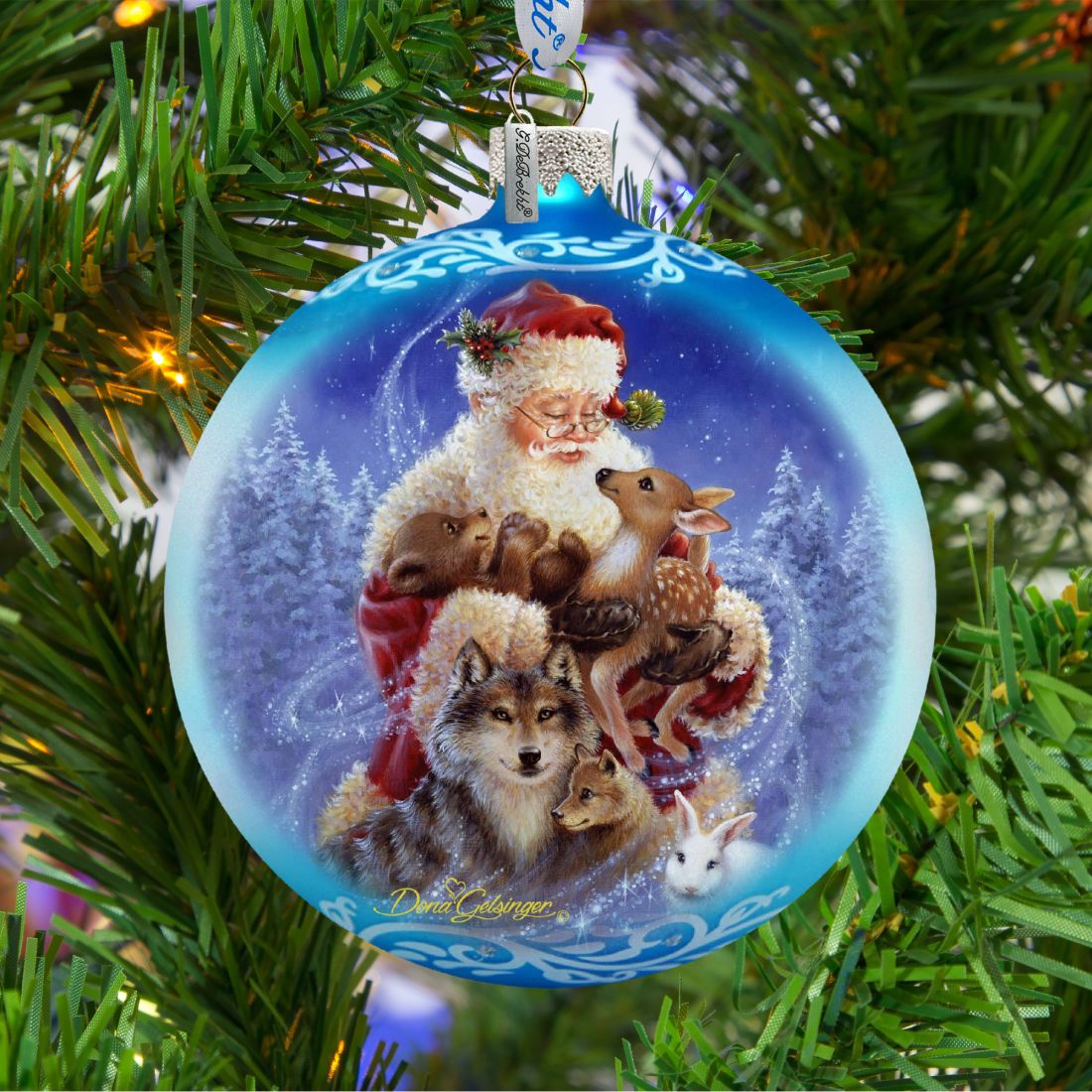 Santa Little Friends Glass Ornament by D. Gelsinger - Christmas Santa Snowman Decor - 71112-9914