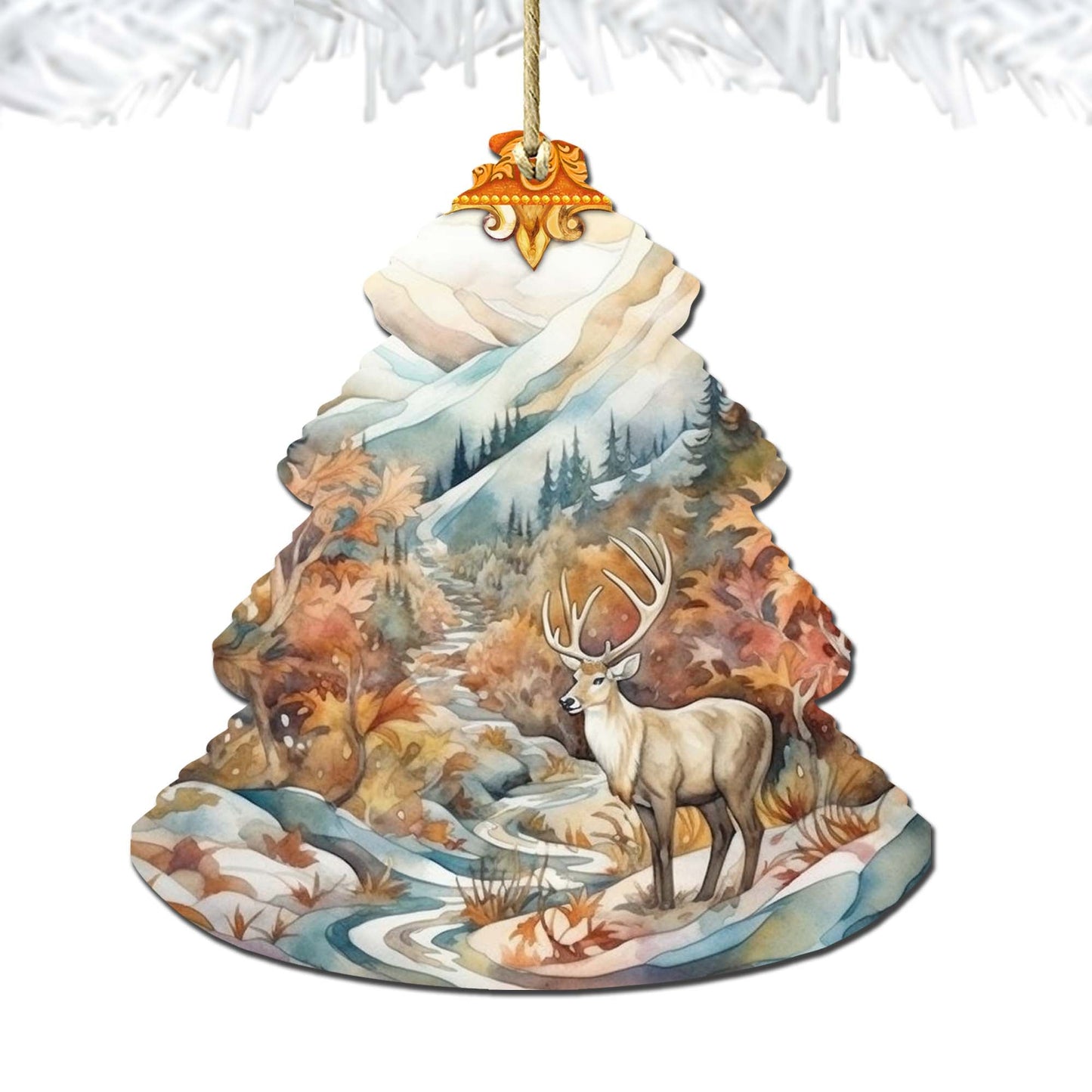 Snowy Summit Elk Tree Wooden Ornaments by G.Debrekht - Wildlife Holiday Decor - 870005