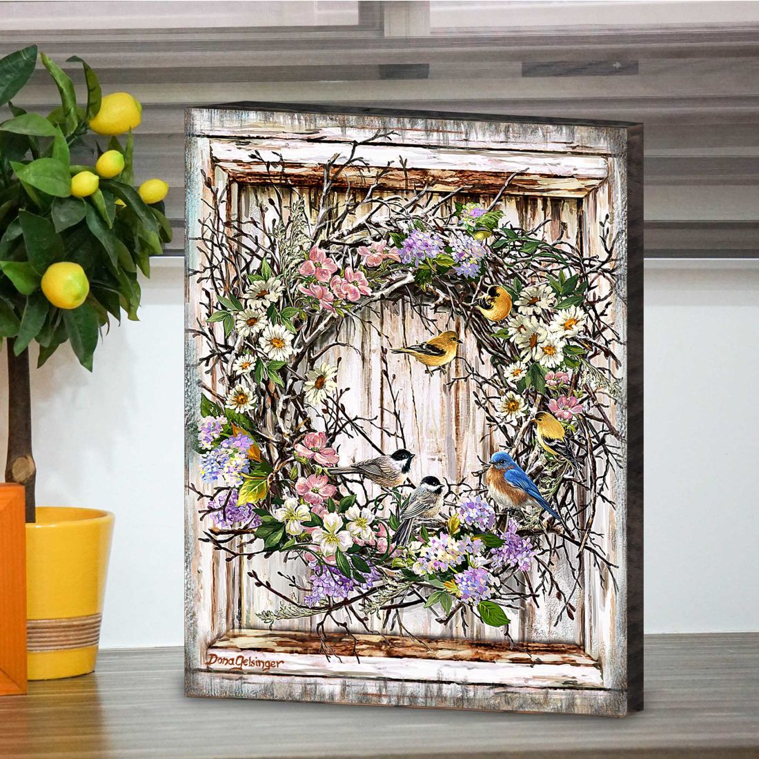 Spring Wreath Wooden Wall Art by D. Gelsinger - Easter Spring Decor - 95608B-1712