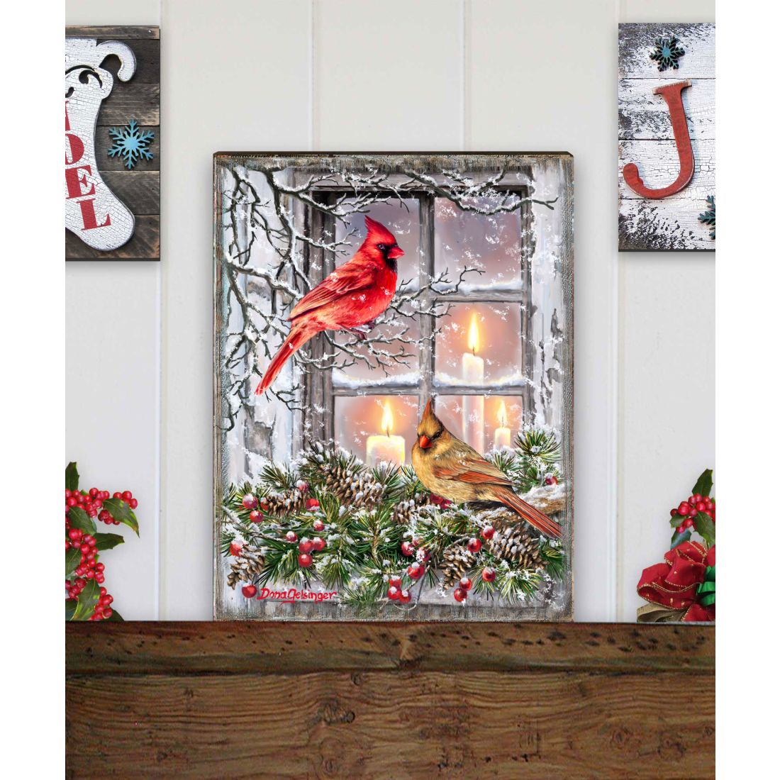 Winter House Birds Art Wooden Wall Art by D. Gelsinger - Nature Wildlife Decor  - 95667B-DG