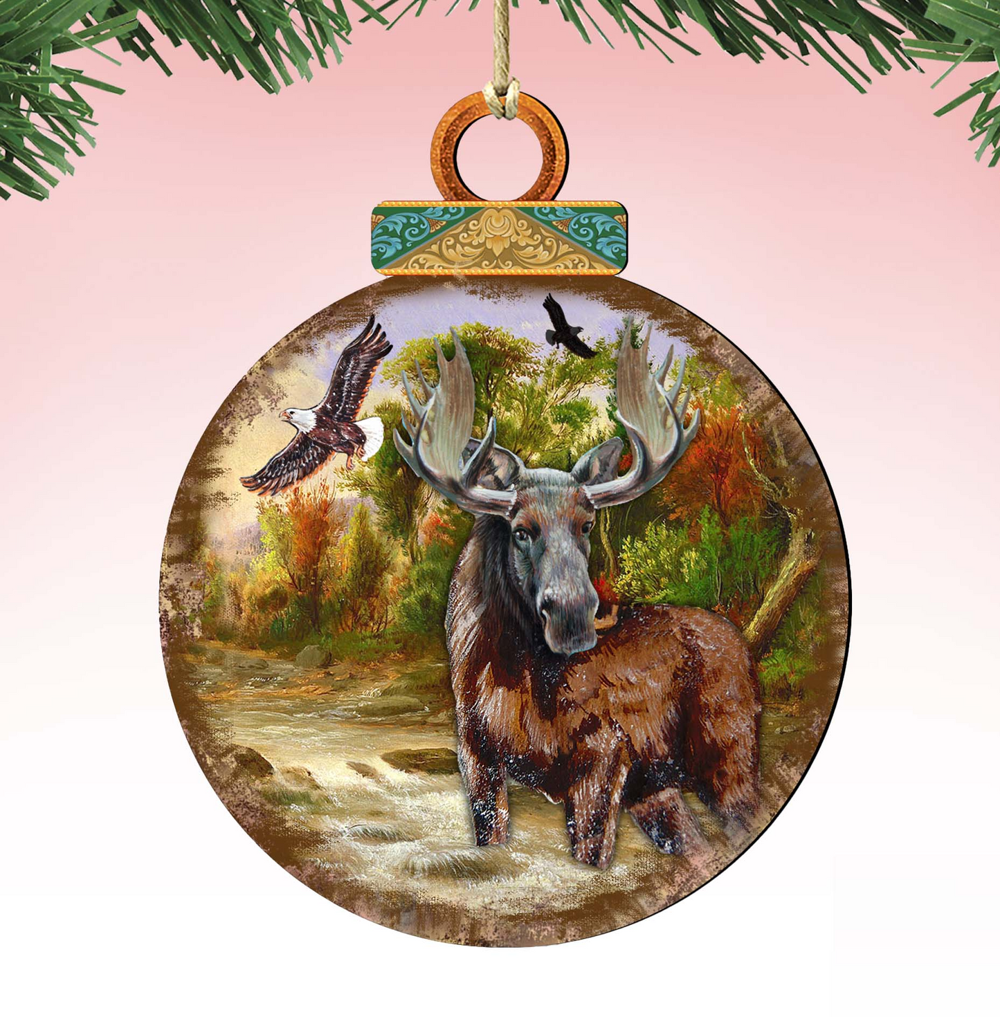 Woodsy Moose Ball Wooden Ornaments by G. DeBrekht - Wildlife Holiday Decor - 8025215