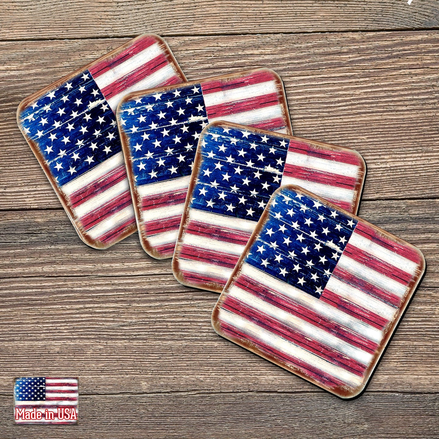 American Freedom Wooden Cork Coasters Gift Set of 4 by Nature Wonders - American Patriotic Decor - 8185099C-S4