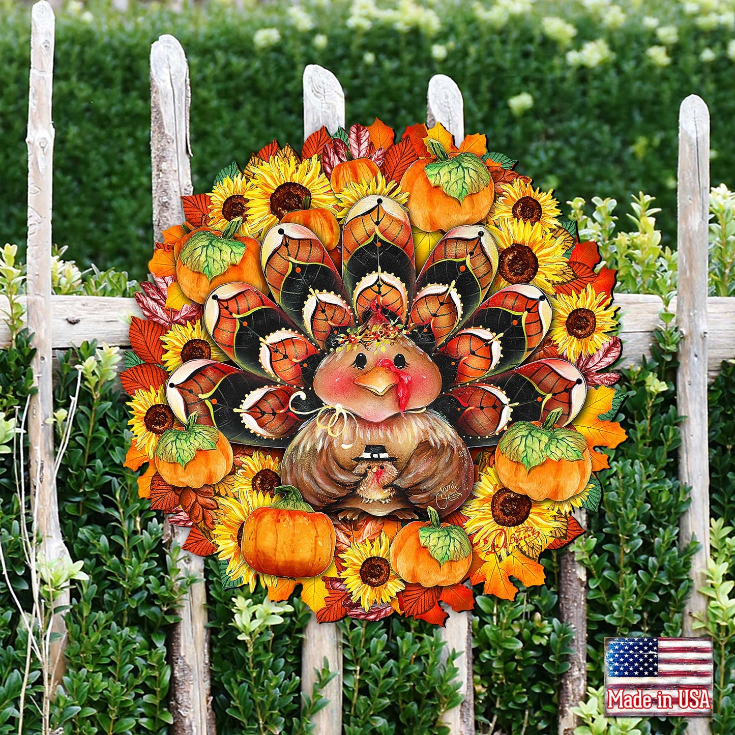Turkey Holiday Door Wreath - Thanksgiving Halloween Decor by Jamie Mills-Price - 8185305-3H-MP