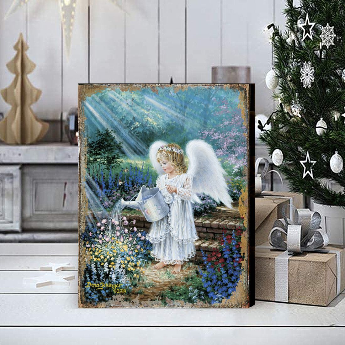 An Angel's Gift Wooden Wall Art by D. Gelsinger - Nativity Holiday Decor - 95661B-9708