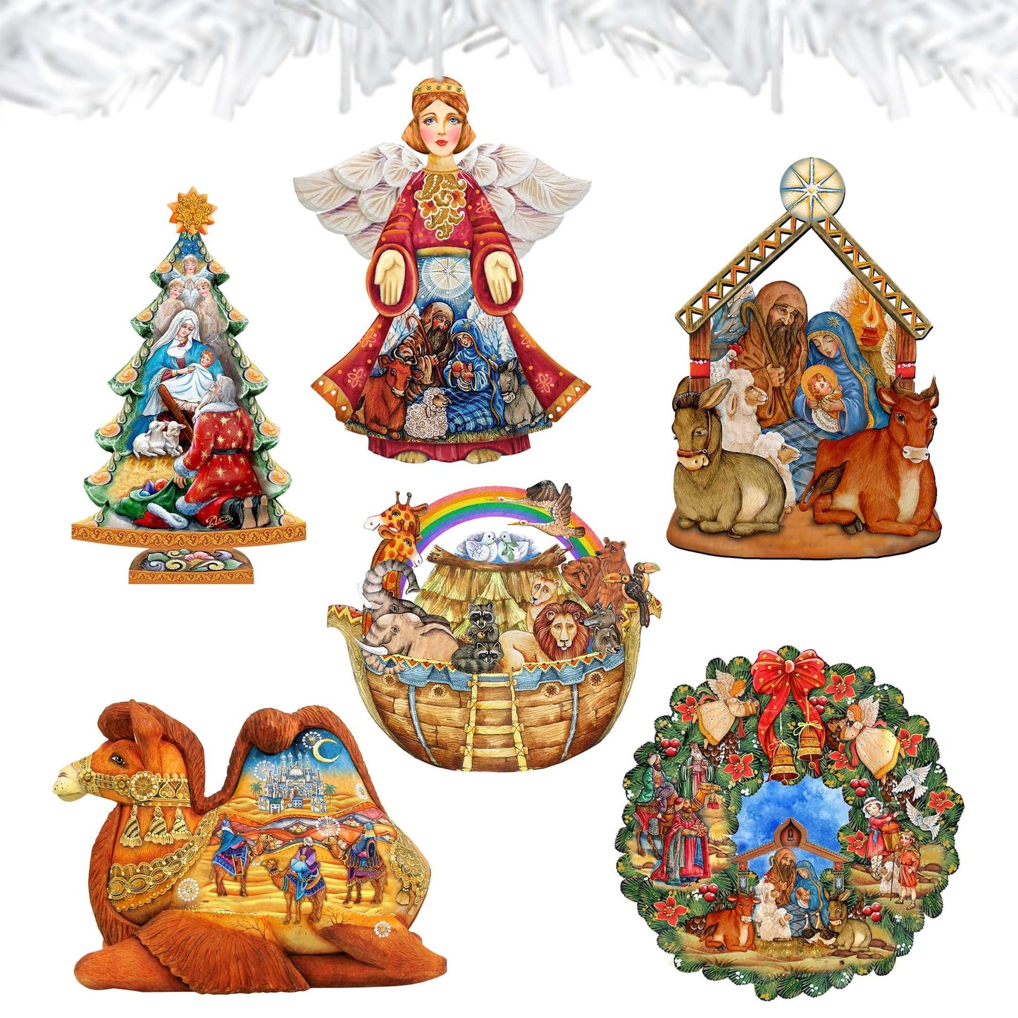 Nativity Decorative Wooden Clip-on Ornaments Set of 6 by G. Debrekht - Nativity Holiday Decor - 8090133C-S6