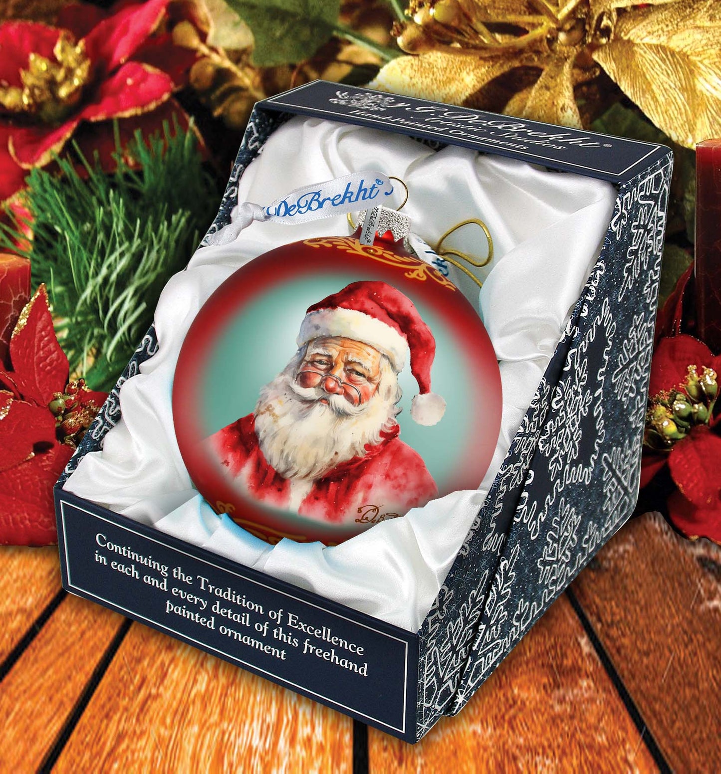 Captivating Smile of Santa Ball Glass Ornament by G. Debrekht - Christmas Santa Snowman Decor - 73376