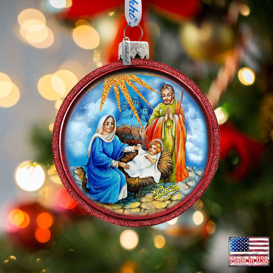 Holy Family Glass Ornament by G. DeBrekht - Nativity Holiday Decor - 73552C