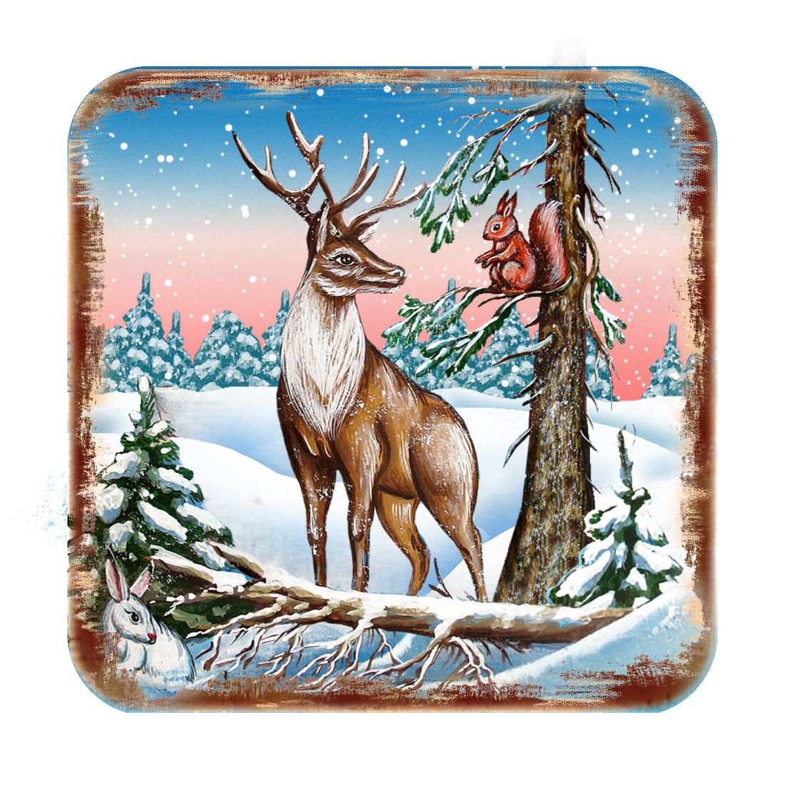 Deer Wooden Cork Coasters Gift Set of 4 by Nature Wonders - Nature Wildlife Decor  - 95379C-S4