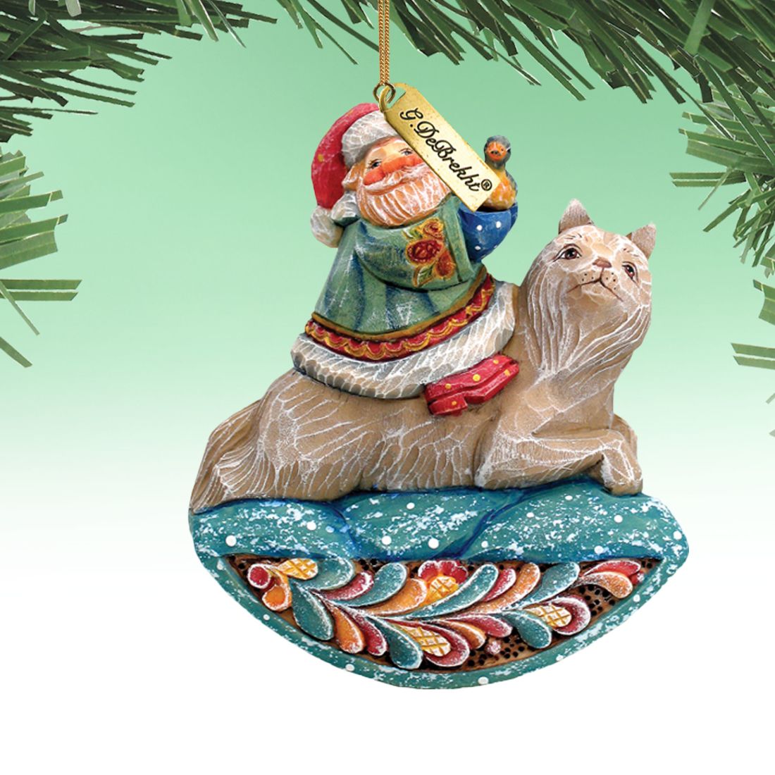 Santa On Wolf Sculpted Hand-Painted Christmas Ornament by G. DeBrekht - Christmas Santa Snowman Decor - 63136