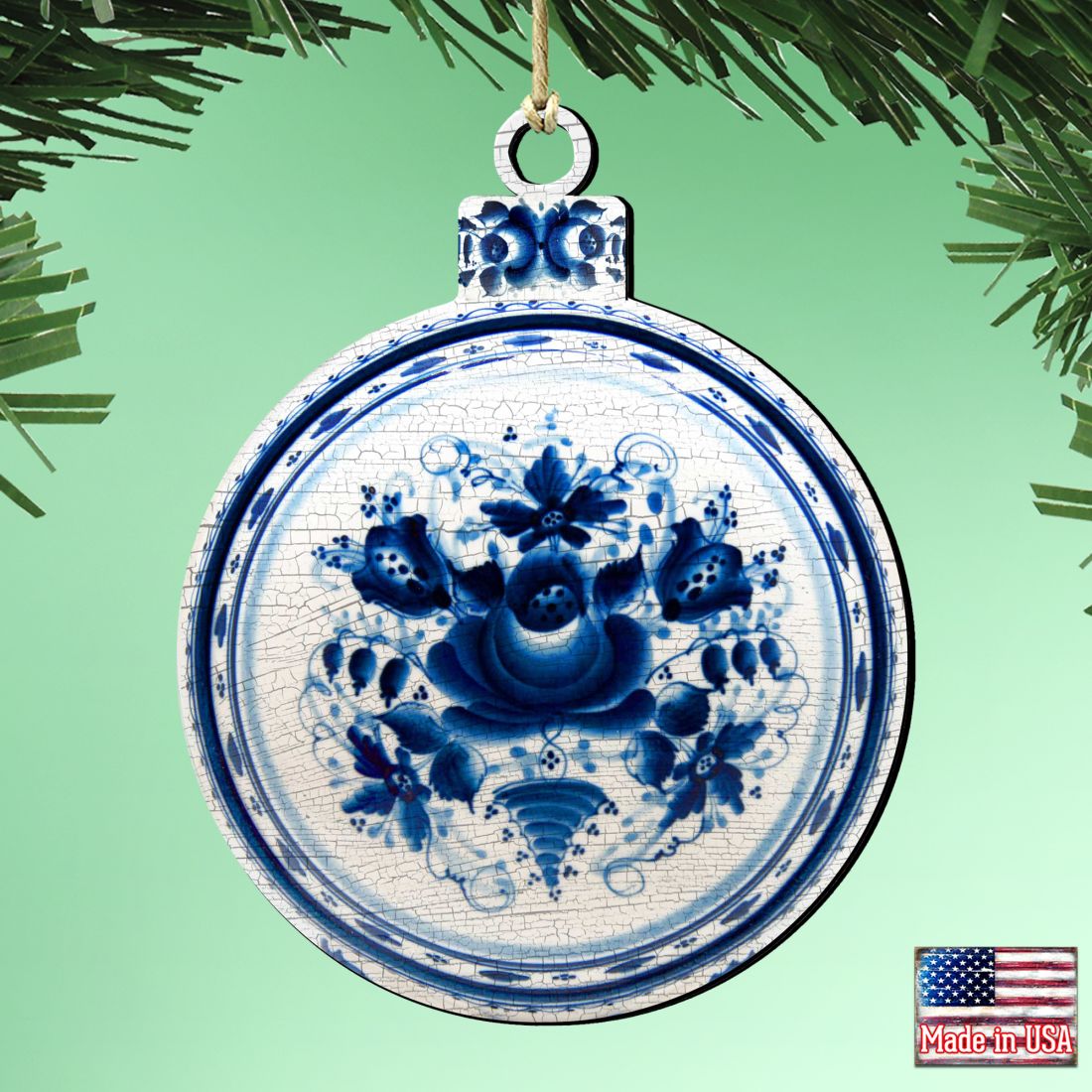 White and Blue Round Wooden Ornaments - Christmas Decor - 8117422