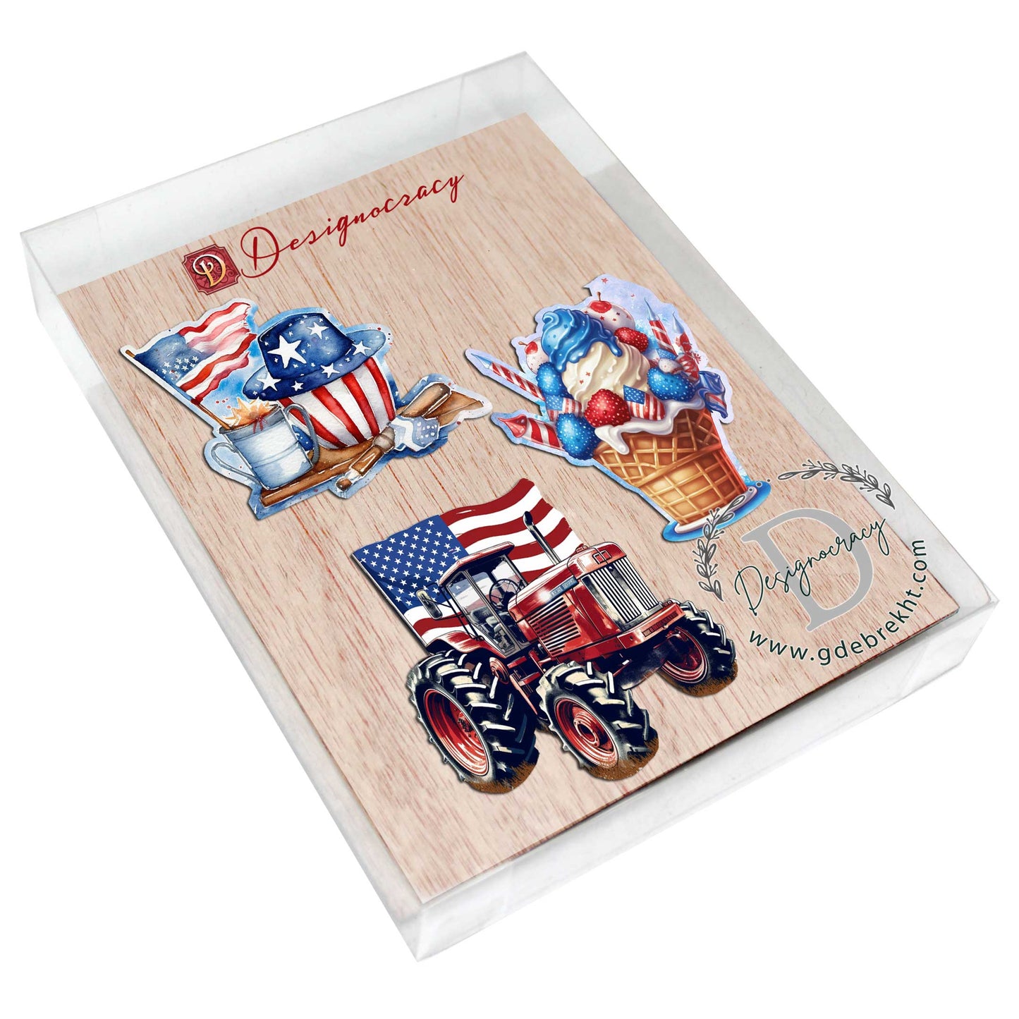 American Farmhouse Decorative Wooden Ornaments Set of 3 by G. Debrekht - Patriotic Decor - 8091001-S3