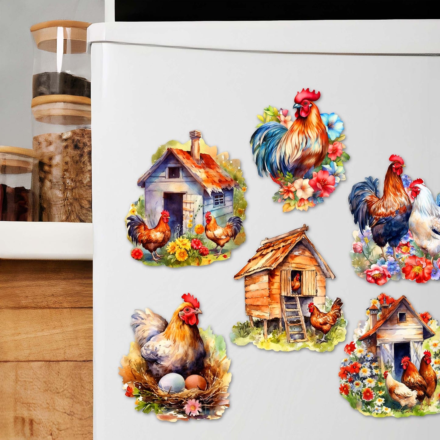 Spring on the Farm Decorative Wooden Magnets Set of 6 by G. Debrekht - Easter Decor - 8090056G-S6