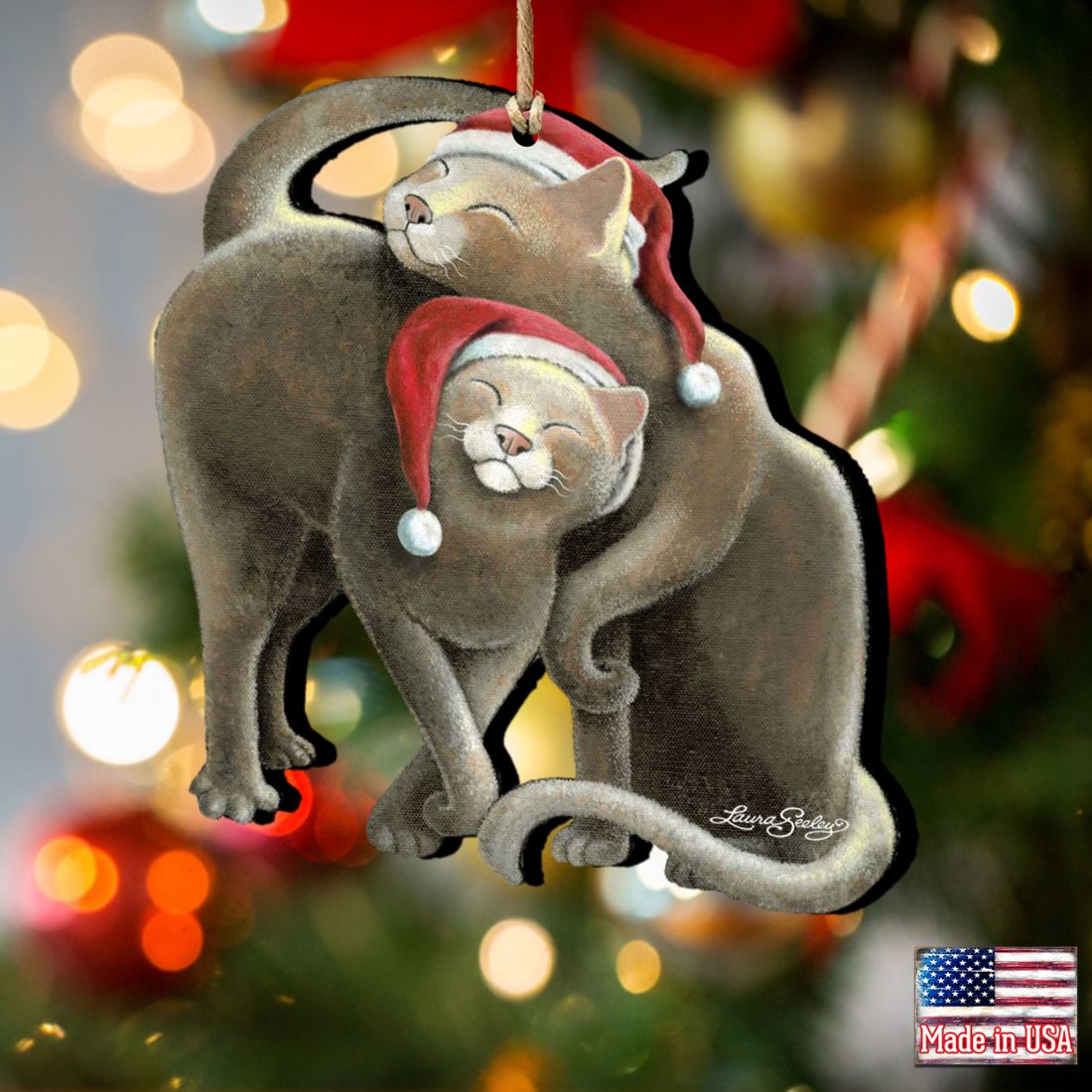 Star Cats Santa Wooden Ornaments by Laura Seeley - Pets Dog and Cats Decor - 8512068-LS