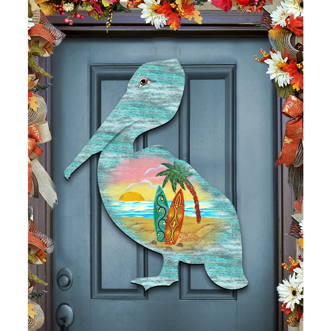 Pelican Decorative Coastal Door Decor by G. DeBrekht - Coastal Holiday Decor - 8198543H