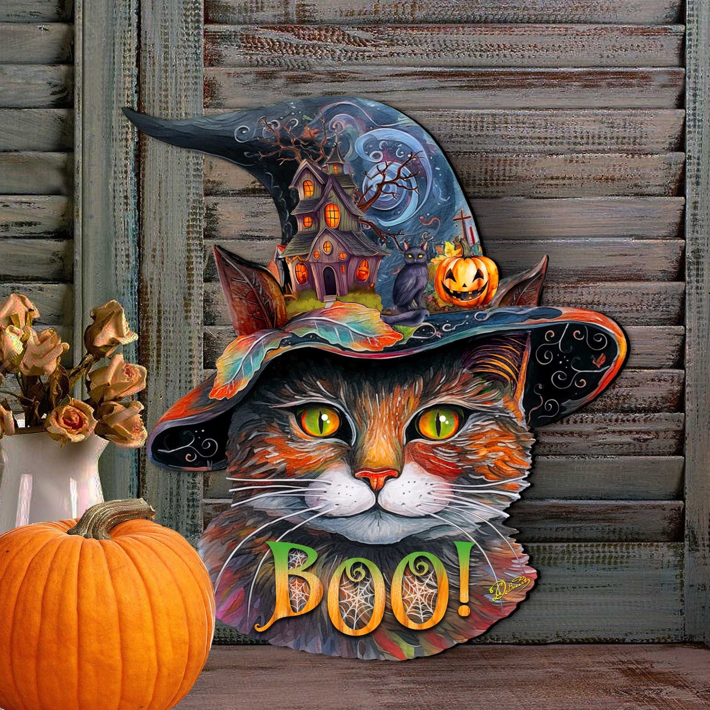 Halloween Cat in a Hat Holiday Door Decor by G. DeBrekht - Halloween Decor - 8652792H