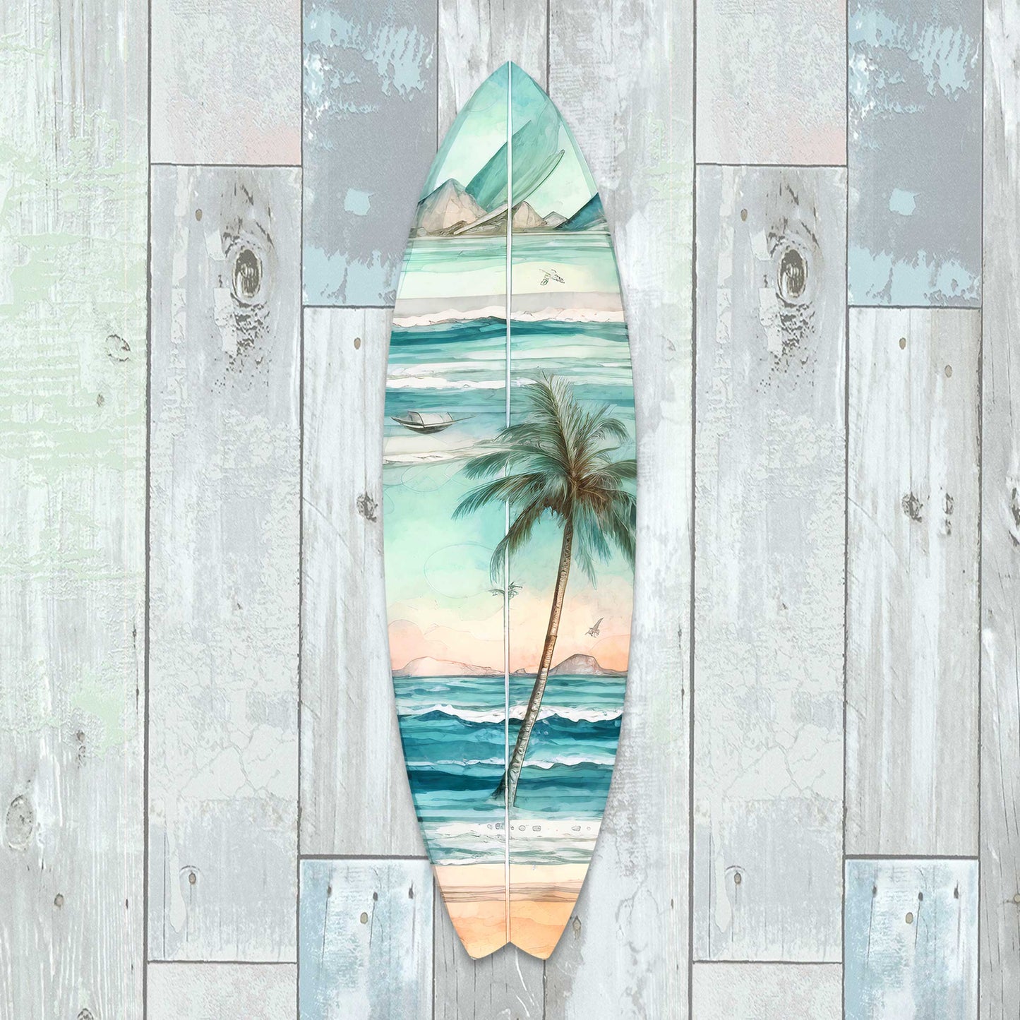 Tropical Palm Surfboard Coastal Wall Art by G. DeBrekht - Coastal Holiday Decor - 8490112HS