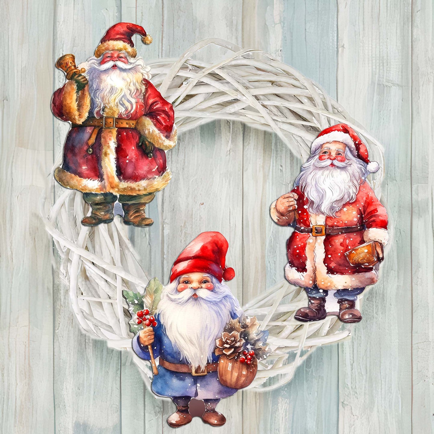 Santa Decorative Wooden Clip-on Ornaments Set of 3 by G. Debrekht - Christmas Decor - 8091009C-S3