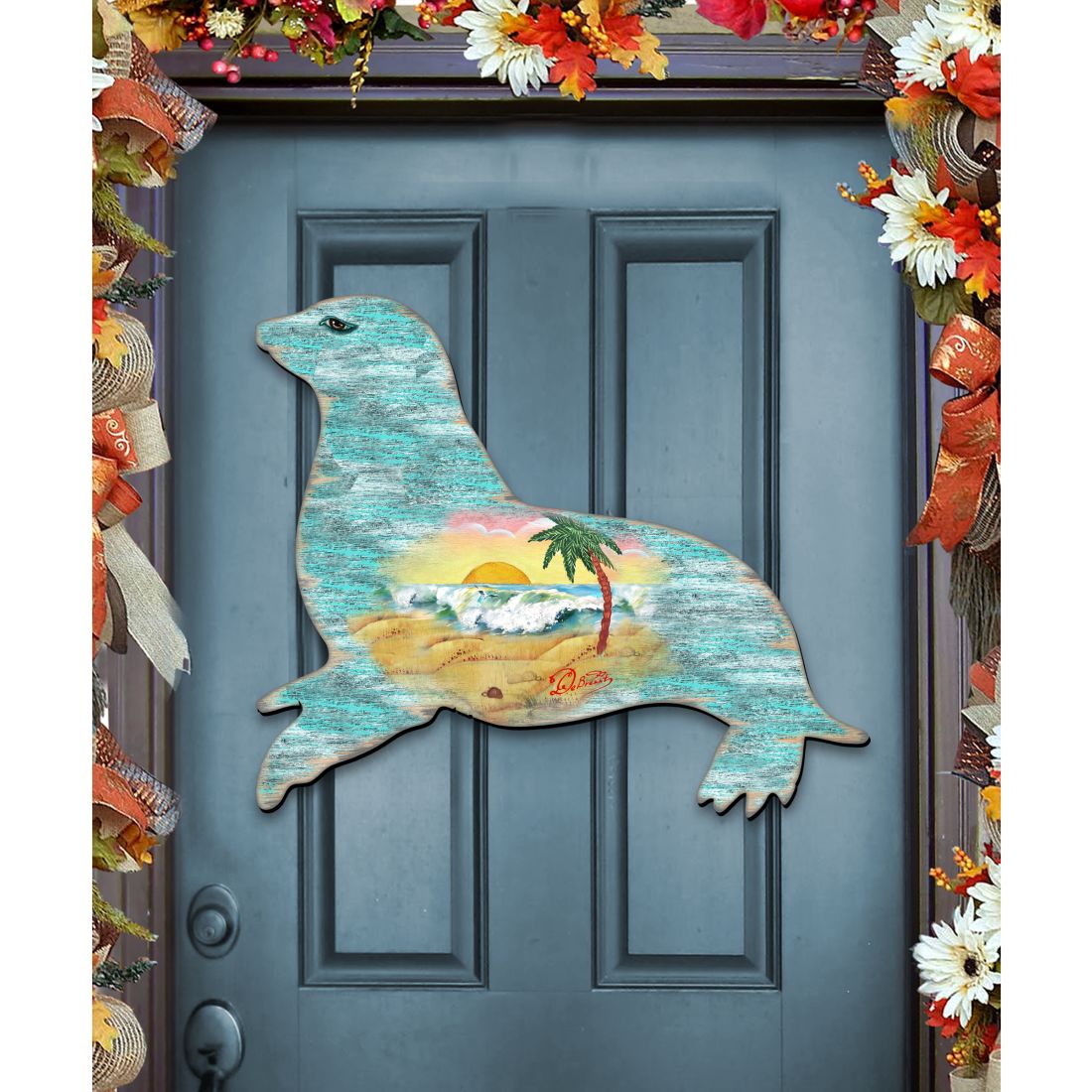 Sea Lion Coastal Door Decor by G. DeBrekht - Coastal Holiday Decor - 8198532H