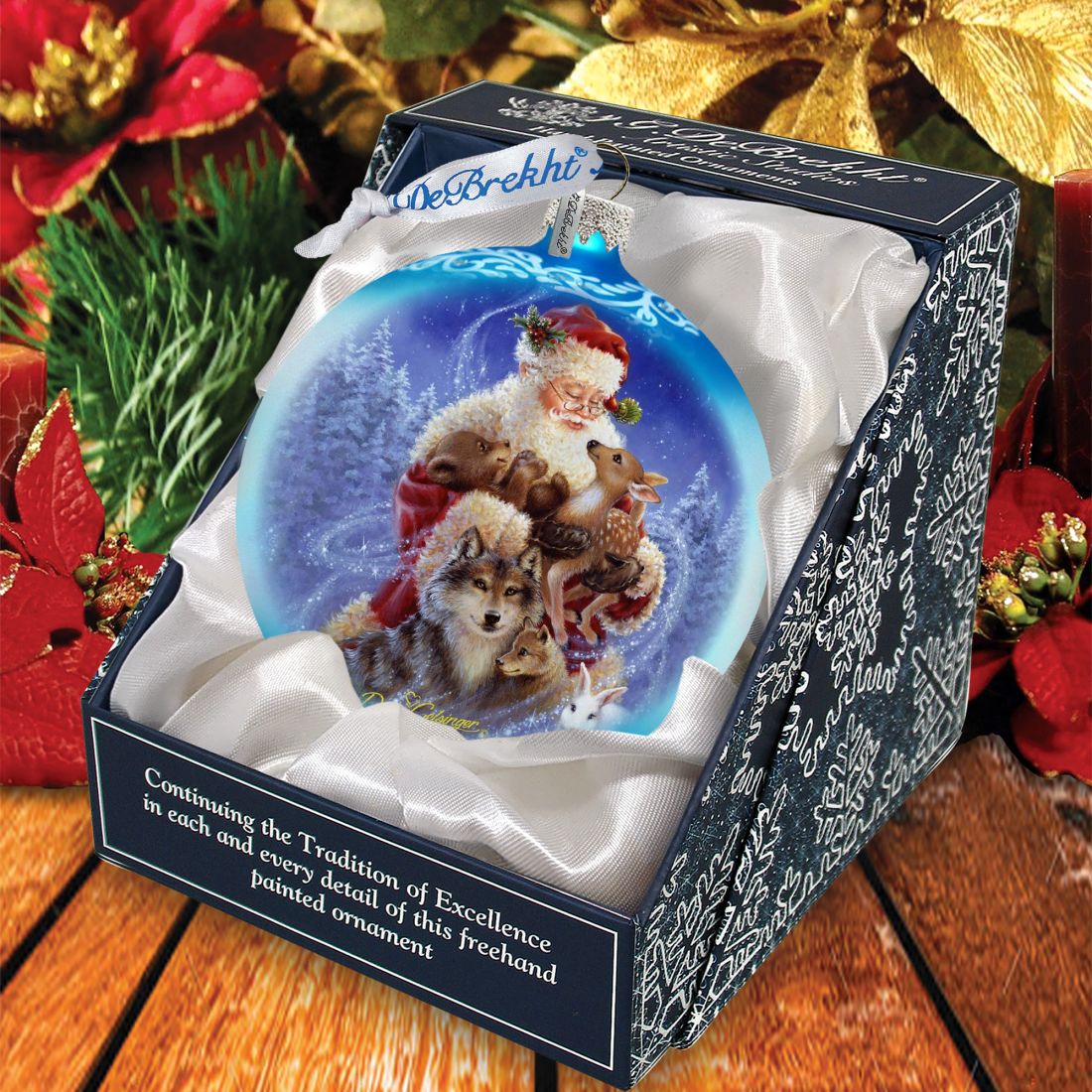 Santa Little Friends Glass Ornament by D. Gelsinger - Christmas Santa Snowman Decor - 71112-9914
