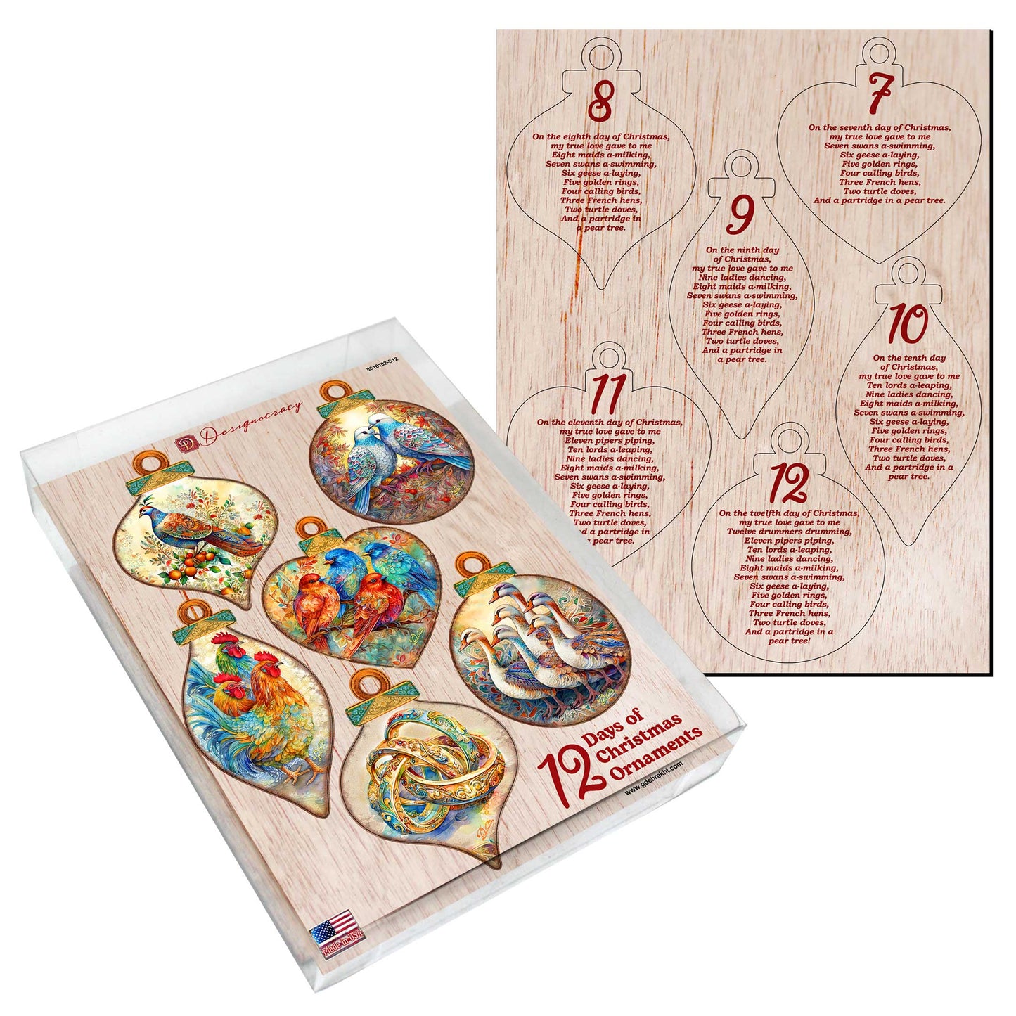 Twelve Days of Christmas Wooden Ornaments Set of 12 by G. DeBrekht - Christmas Decor 12 Days of Christmas - 8610102-S12