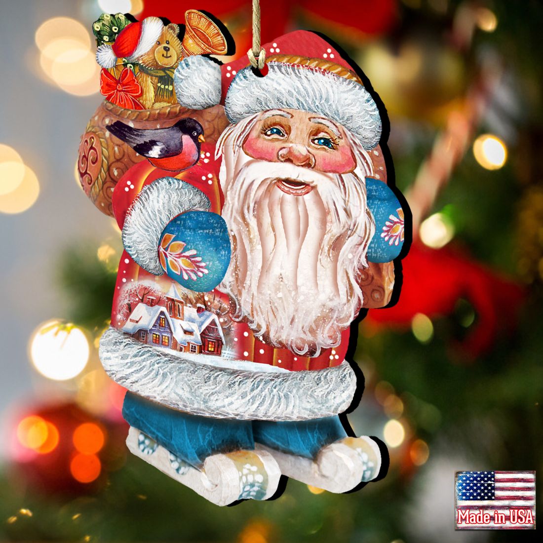 Coming to Town Santa Wooden Ornaments by G. DeBrekht - Christmas Santa Snowman Decor - 8117663