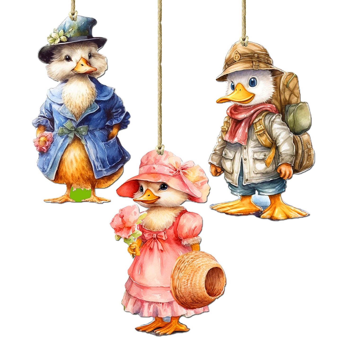 Easter Ducks Decorative Wooden Ornaments Set of 3 by G. Debrekht - Easter Decor - 8091043-S3