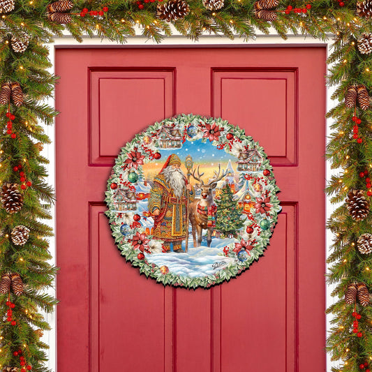 Santa's Magical Cottage Holiday Door Decor by G. Debrekht - Christmas Santa Snowman Decor - 8611066H