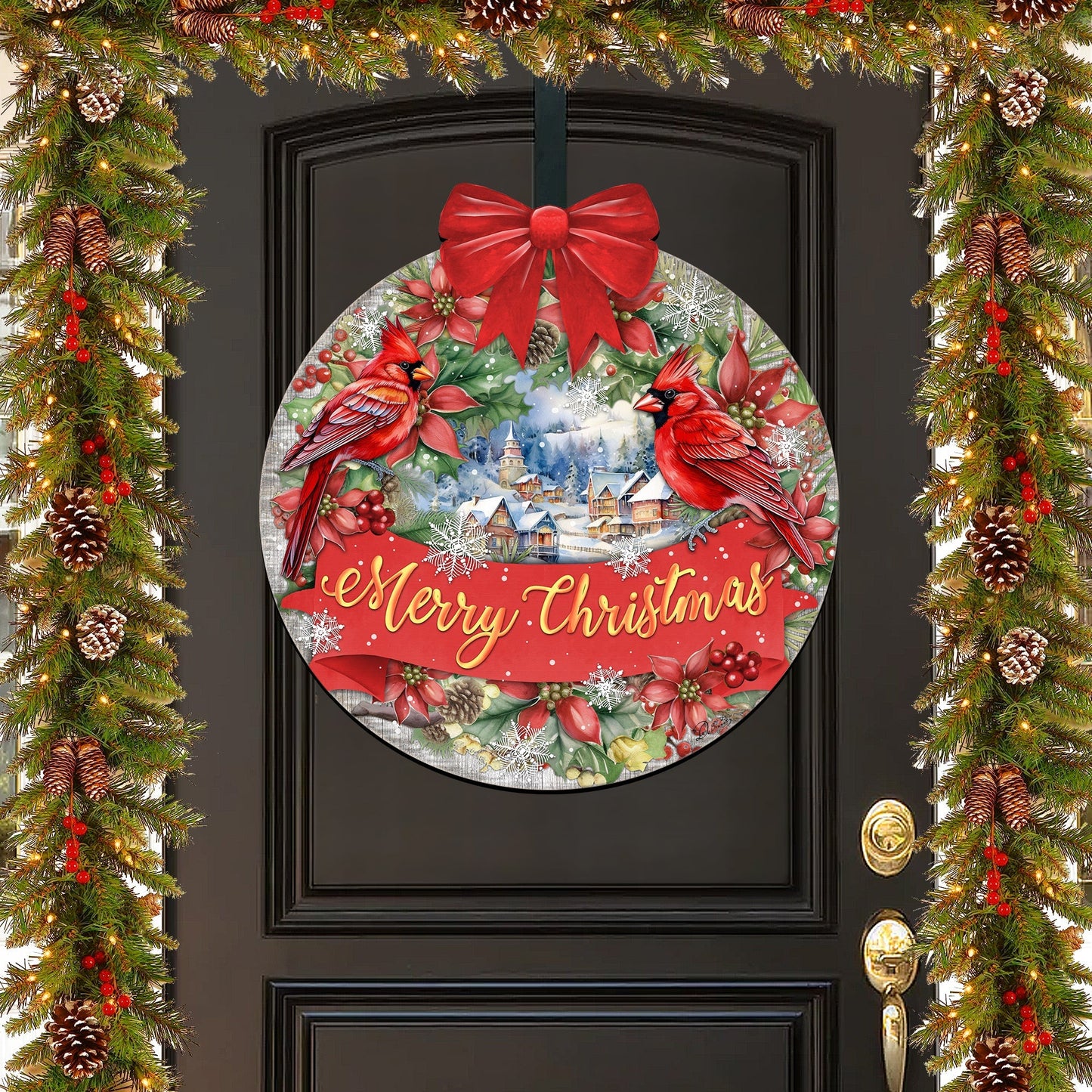 Merry Christmas Front Door Welcome Sign, Wooden Front Porch Decor by G. Debrekht Christmas Decor - 933121H
