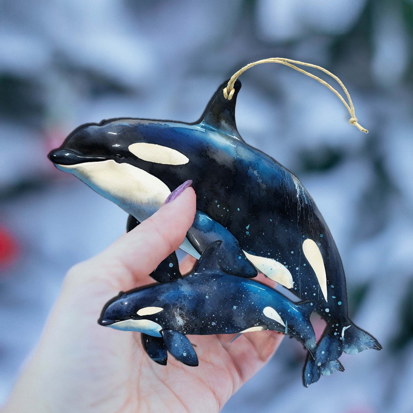 Alaskan Orcas Wooden Ornaments by G.Debrekht - Wildlife Holiday Decor - 8710102-1