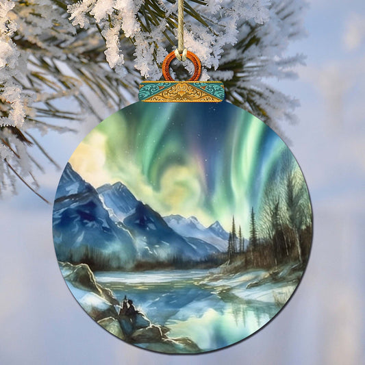 Alaskan Northern Lights Wooden Ornaments by G.Debrekht - Wildlife Holiday Decor - 870039
