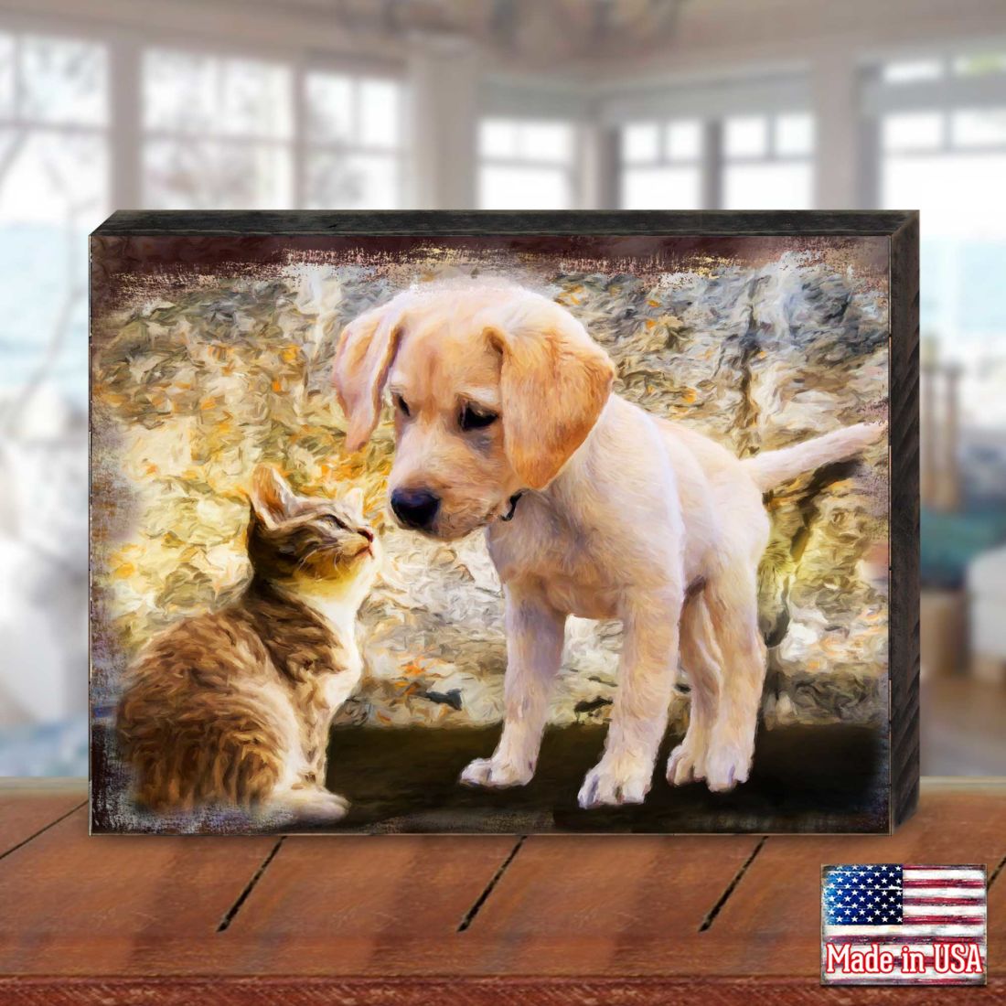 Allene Dog & Cat Art Wooden Wall Art by Nature Wonders - Pets Dog and Cats Decor - 95340B