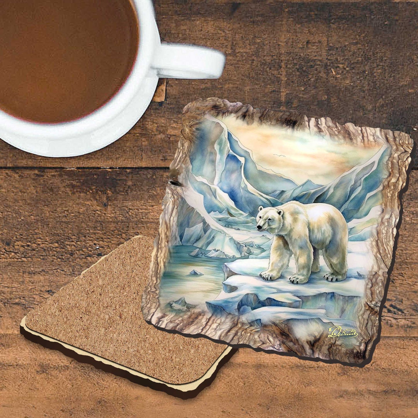 Polar Bear Wooden Cork Coasters Gift Set of 4 by Nature Wonders Nature Wildlife Decor  - 95400C-S4