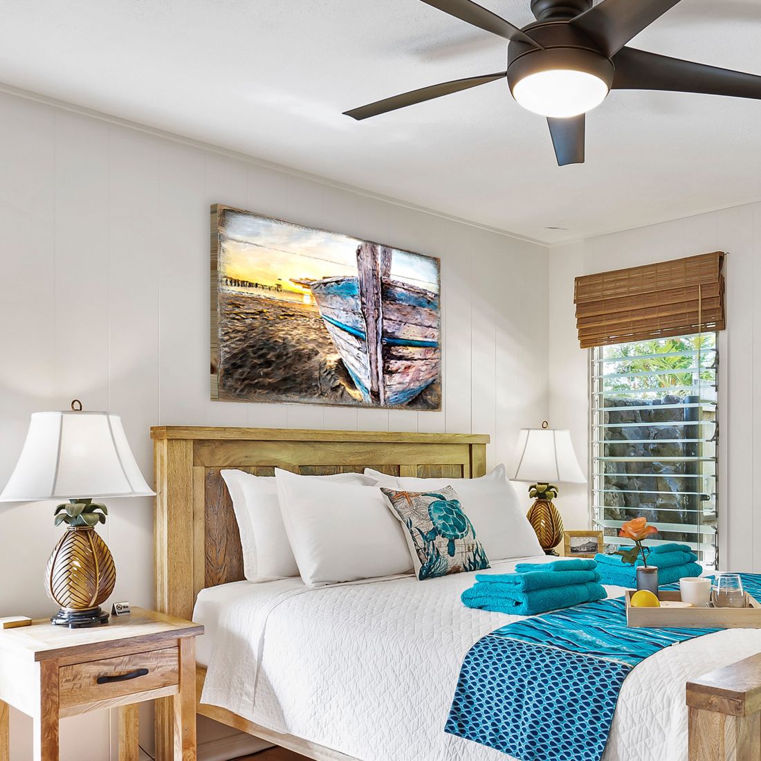 Boat on Shore Wood Wooden Coastal Wall Art by Nature Wonders - Coastal Sea-Life Decor - 95249B