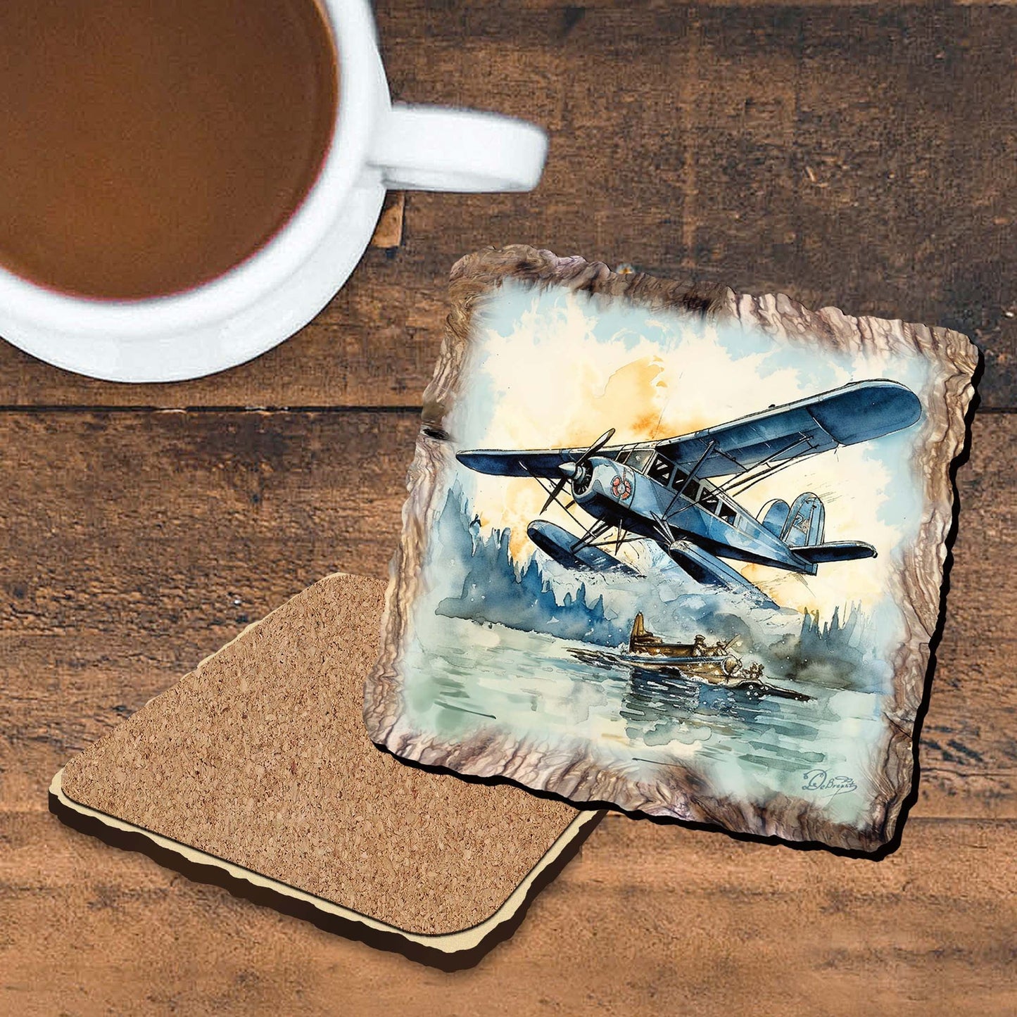 Airplanes Wooden Cork Coasters Gift Set of 4 by Nature Wonders Nature Wildlife Decor  - 95403C-S4
