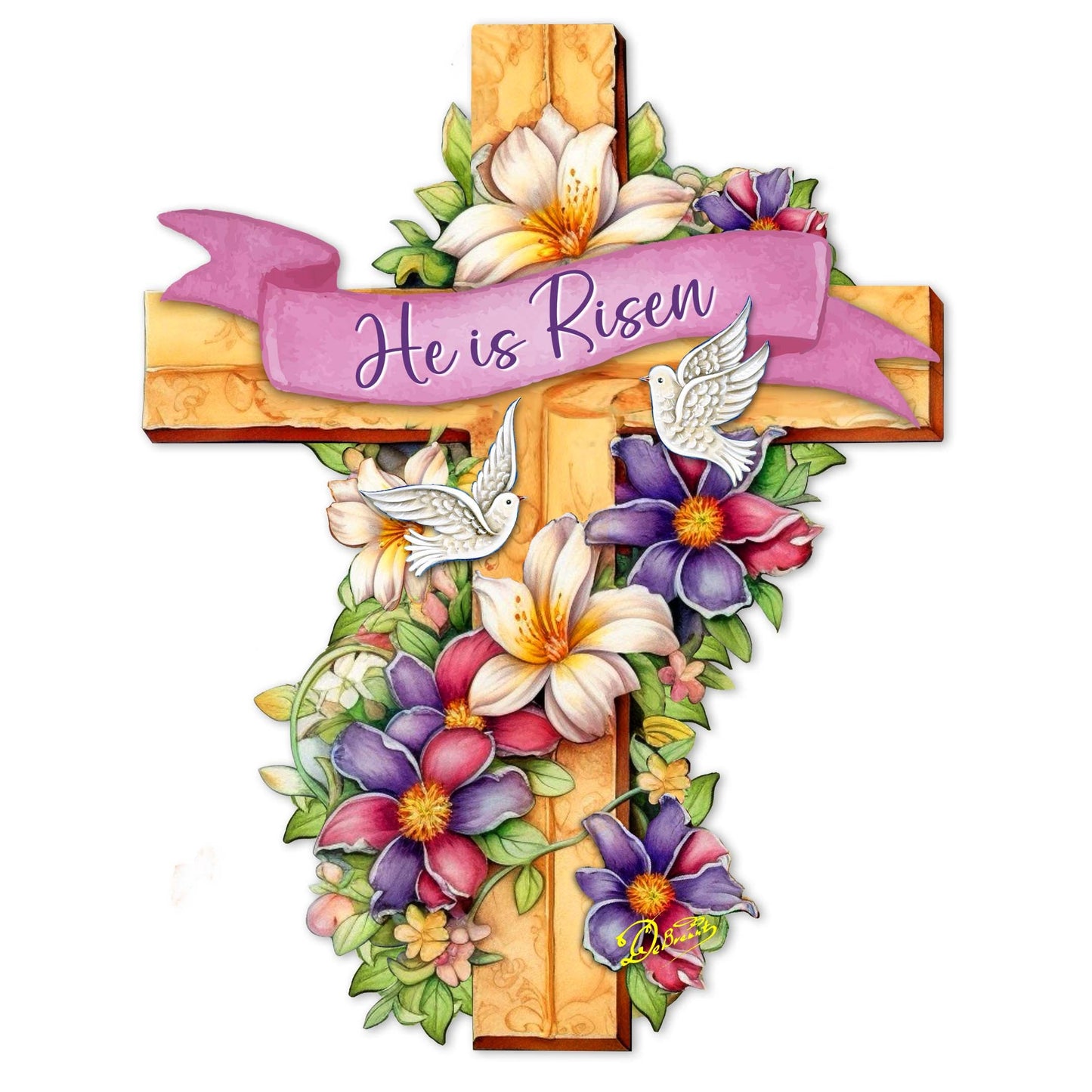 He is Risen Cross Holiday Door Decor by G. Debrekht - Easter Spring Decor - 8688162H