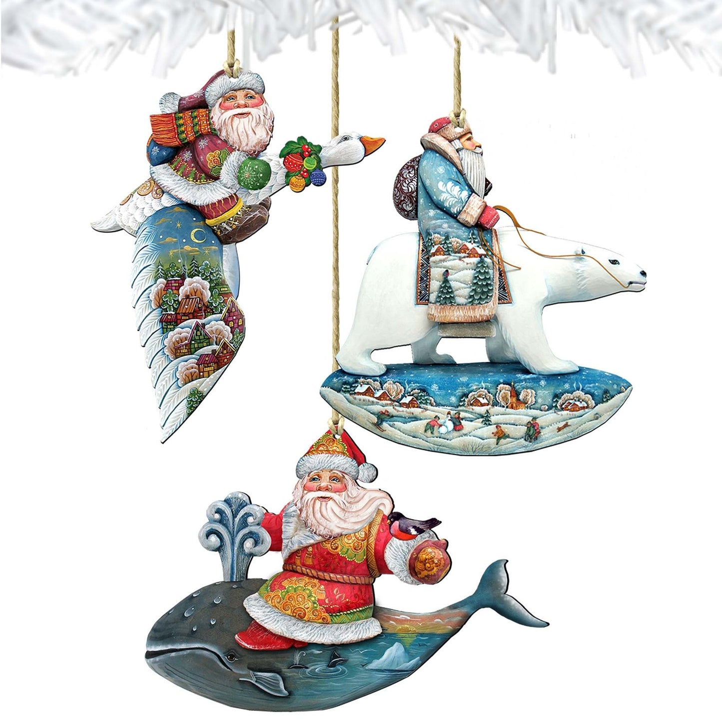 Travel Ride Wooden Ornaments Set of 3 by G. DeBrekht - Christmas Santa Snowman Decor - 8100014S3