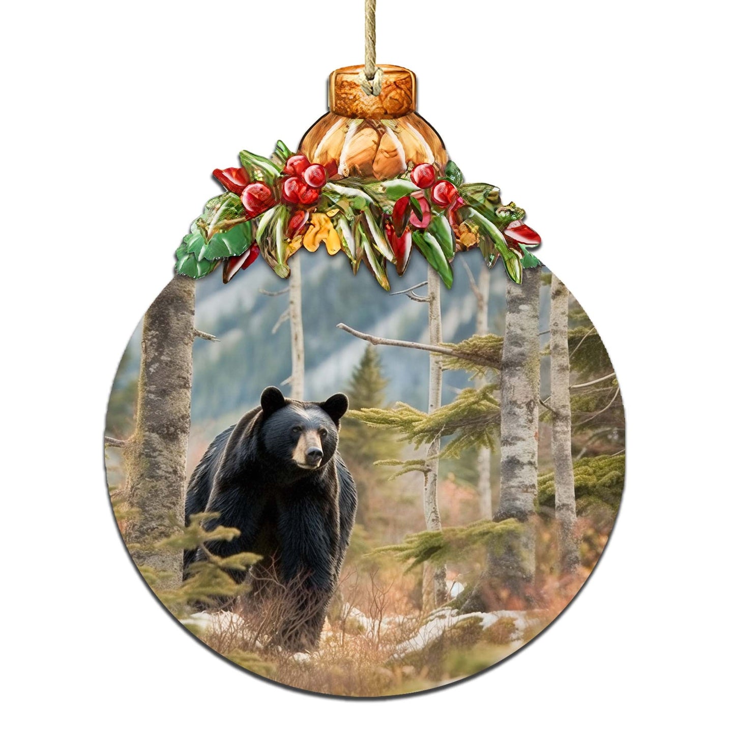 Alaskan Black Bear Harmony Wooden Ornaments by G.Debrekht - Wildlife Holiday Decor - 870034